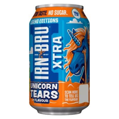 Irn-Bru Xtra Unicorn Tears Flavour 330ml can.