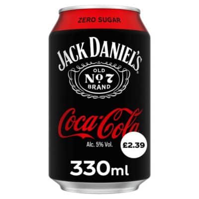 A pack of 12 cans of Jack Daniel's and Coca-Cola Zero.