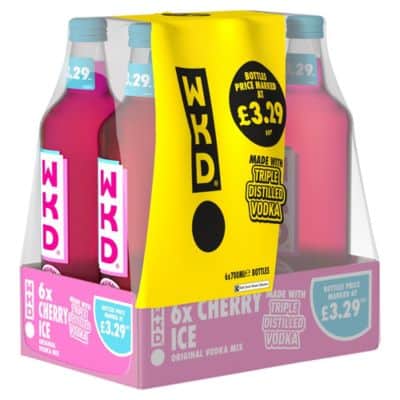 Six bottles of WKD Cherry Ice Original Vodka Mix.