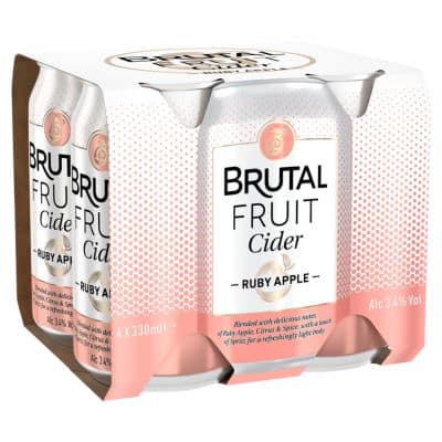 Brutal Fruit Cider Ruby Apple 4 x 330ml cans – fruity cider for parties and gifts, available at Goldenacre Wines UK