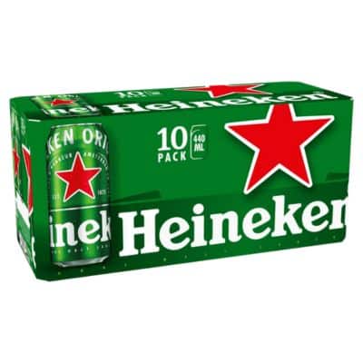Heineken 10-pack 440ml lager cans – crisp premium beer for BBQs, parties, and celebrations, buy online at Goldenacre Wines UK