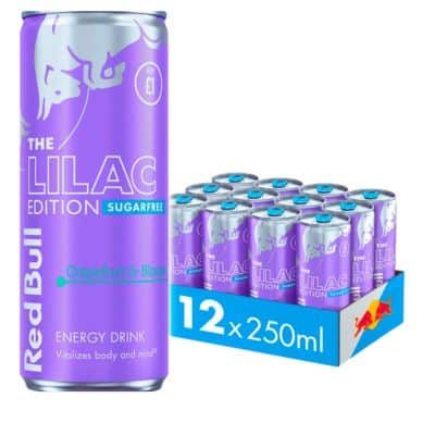 Red Bull Sugar Free Lilac Edition 12-pack energy drink with grapefruit and blossom flavour UK
