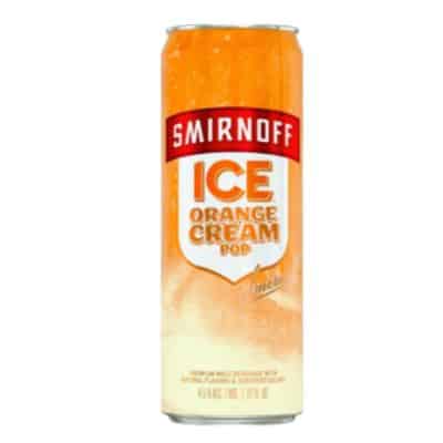 Can of Smirnoff Ice Orange Cream Pop, an orange and white carbonated beverage with "Smirnoff ICE" and "ORANGE CREAM POP" prominently displayed.