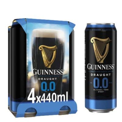 Guinness 0.0% Non-Alcoholic Beer 4x440ml pack available at Goldenacre Wines UK