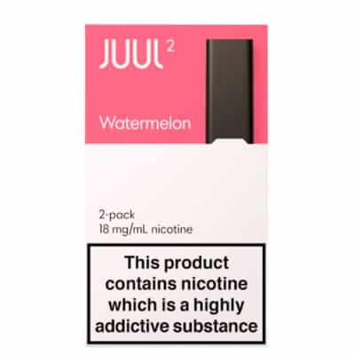 A two-pack of JUUL2 Watermelon flavoured pods with 18mg/ml nicotine, available at Goldenacre WINES.