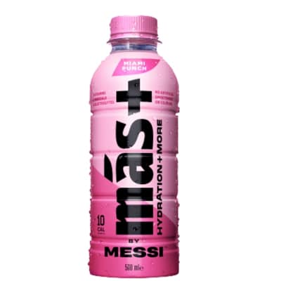 Más+ by Messi Miami Punch 12 x 500ml drink – hydration, vitamins, electrolytes, football fan drink UK Goldenacre Wines