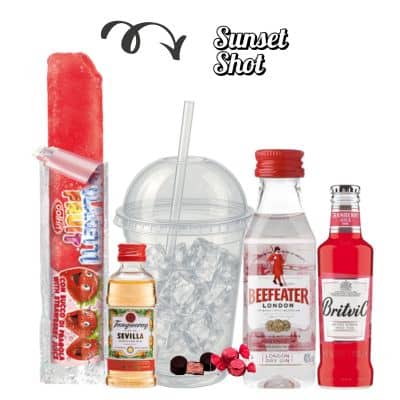 Sunset Shot Cocktail Edinburgh – Gin with Cranberry, Strawberry Ice Lolly & Candy