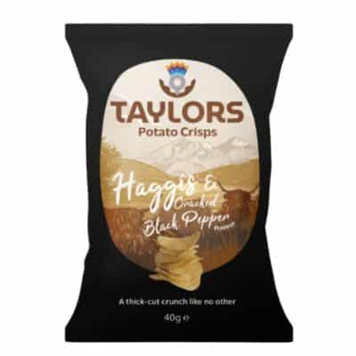 Taylors Haggis & Cracked Black Pepper Crisps 12 x 40g – buy wine online UK with Goldenacre Wines, perfect Scottish gift hamper snack