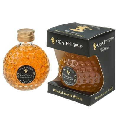 OSA Clubhouse Mini 5cl whisky miniature in golf ball bottle – golf gift UK, best price, buy online at Goldenacre Wines.