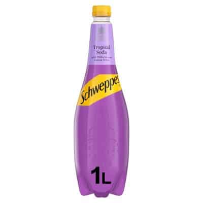Schweppes Tropical Soda 1L bottle – guava & hibiscus low calorie party mixer UK