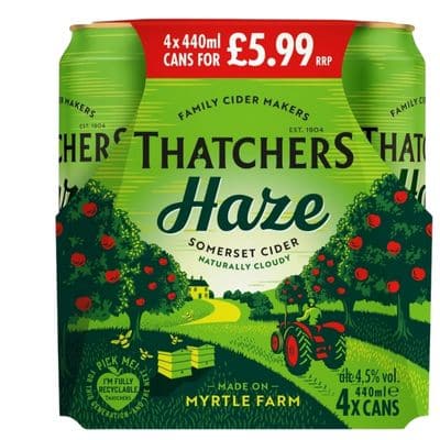 Thatchers Haze Somerset Cider 4 x 440ml naturally cloudy cider from Myrtle Farm UK