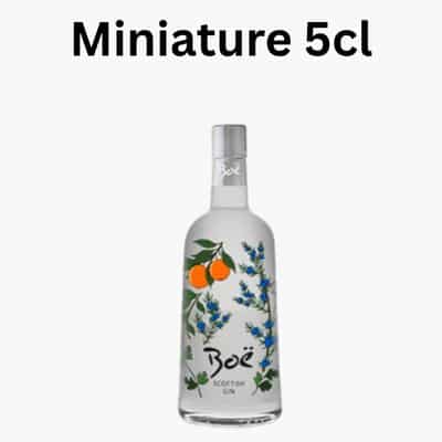 Boe Scottish Gin Miniature 5cl bottle with botanical illustrations.