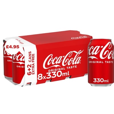 Coca-Cola Original Taste 8 x 330ml Cans (6 + 2 Free) saver pack
