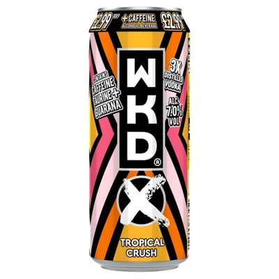 WKD X Tropical Crush 500ml can featuring vibrant tropical design