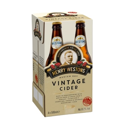 Buy Henry Westons Vintage Cider online UK – premium 4 pack from Goldenacre Wines.