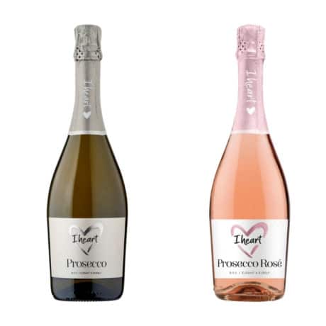 Twin pack of I Heart Prosecco Rosé and Extra Dry DOC 75cl bottles